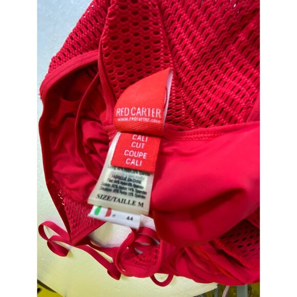Red Carter Mesh Cutout One-Piece Swimsuit Size Medium US 8 Sexy Bathing Suit Y2K - Picture 3 of 7